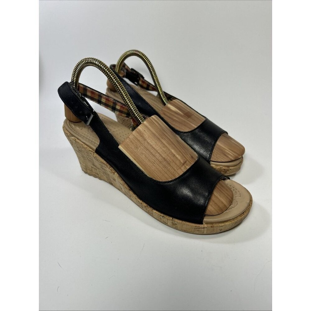 CROCS A Leigh Cork Black Wedge Women’s Size 10